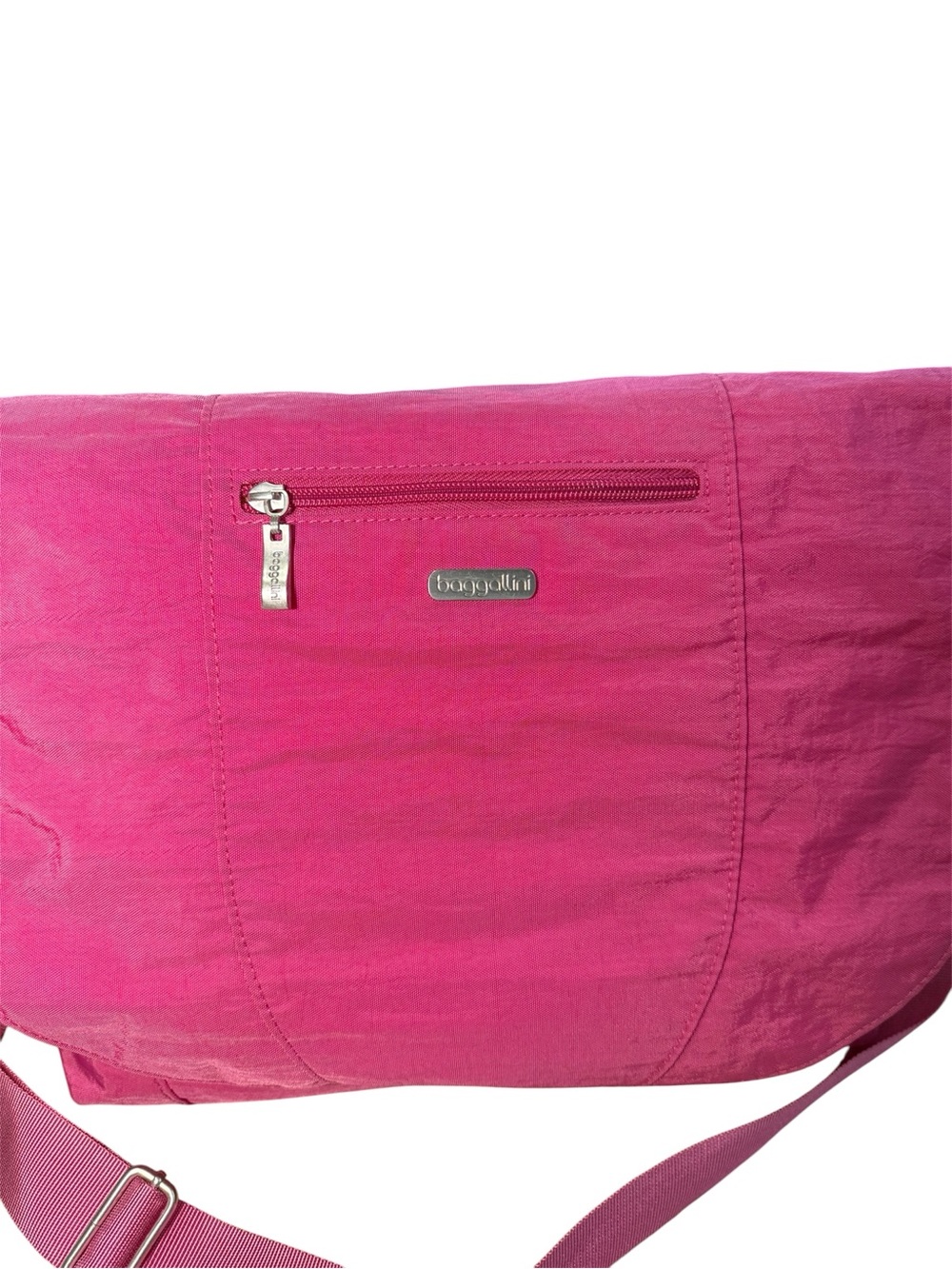 Baggallini Neighborhood Messenger Bag Pink Nylon Crossbody Orange Lining - Picture 2 of 8